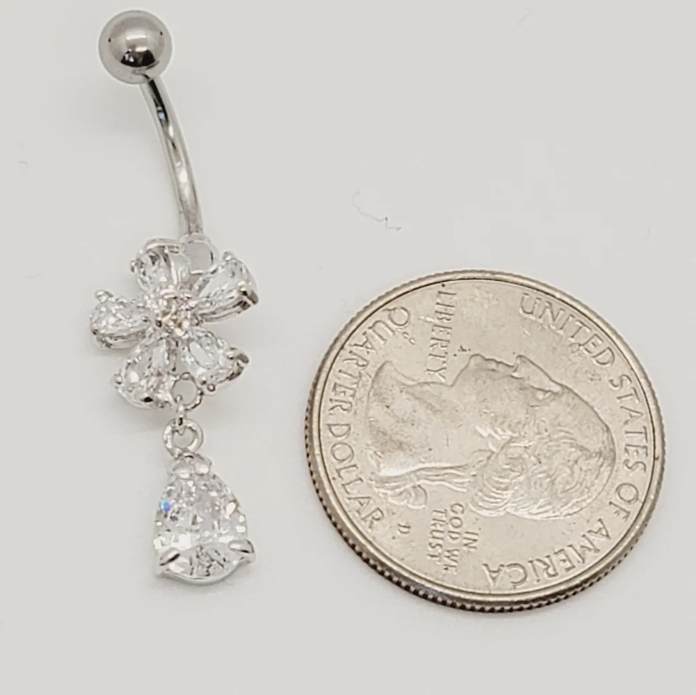 New Sterling Silver CZ Belly Button Navel Ring